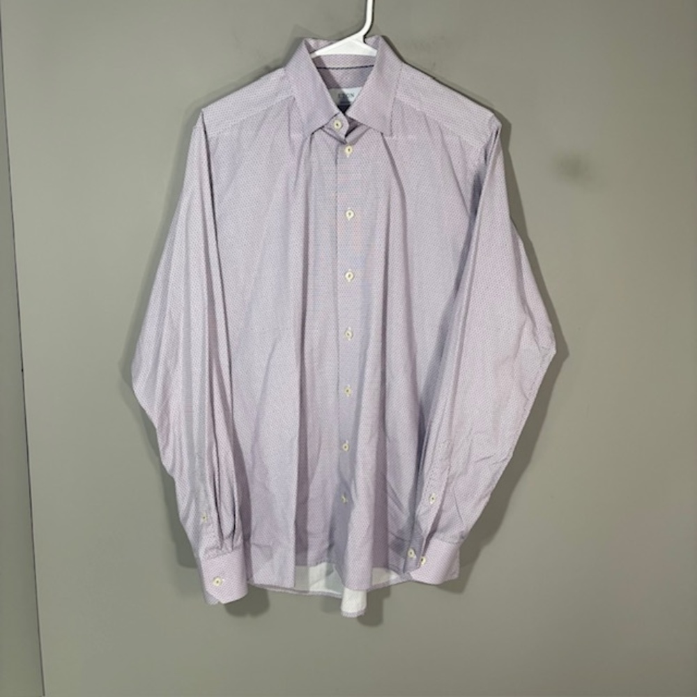 Eton Shirt Mens 16 41 Pink Geometric Contemporary 100% Cotton Dress Long Sleeve